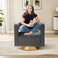 thumbnail image 4 of Velvet Swivel Accent Barrel Tub Club Chair 3D Curved Open Back Gold Metal Base Home Living Room Set of 2 Grey, 4 of 7