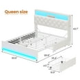 thumbnail image 2 of Afuhokles Queen Bed Frame with Bookcase Headboard,LED Bed Frame with 4 Storage Drawers,Power Outlet, Modern Velvet Upholstered Platform Bed with 5 Shelf, No Box Spring Needed, Creamy White, 2 of 8