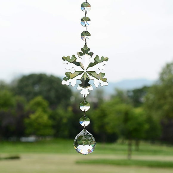 Clear Hanging Crystal Snowflake Fengshui Ornament Suncatcher Rear View Mirror Car Charm Christmas Decor Gift
