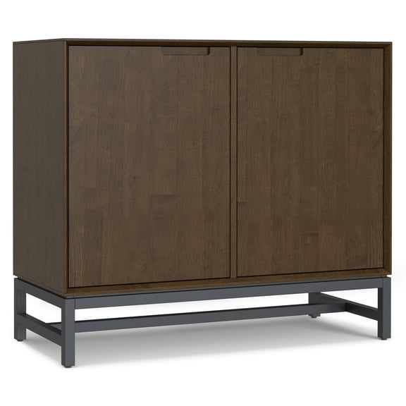Simpli Home Banting SOLID HARDWOOD and Metal 42 inch x 18 inch Rectangle Modern Industrial 2 Door Sideboard Buffet in Walnut Brown