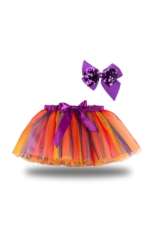 Mesh Tutu Skirt for Girls Party Birthday Princess Skirt Colorful Elastic High Waist Running Skirt with Bow Hairpin Decoration for 2-4Y