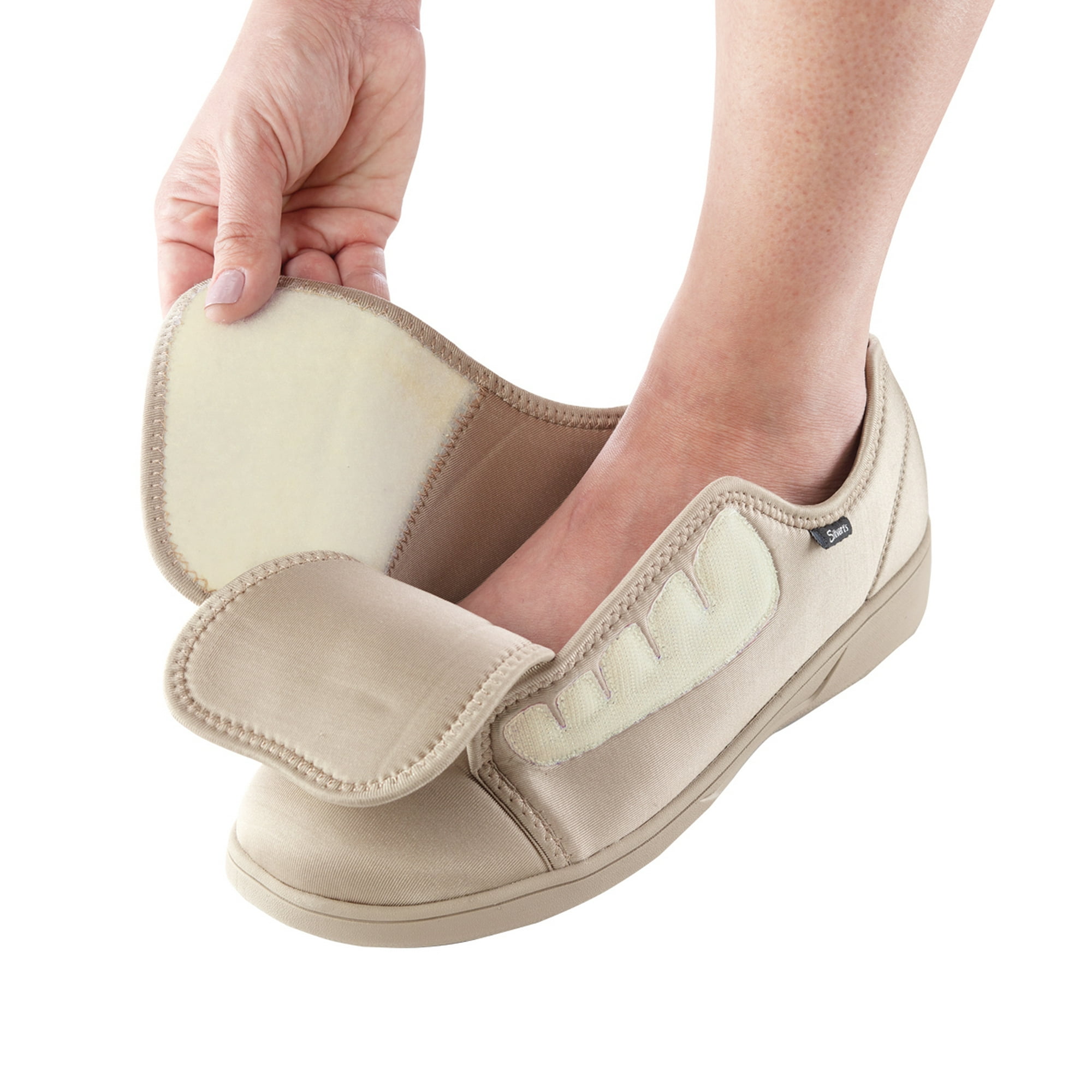 Silvert s Adaptive Clothing Footwear Womens Ultra Comfort Flex Neoprene Extra Wide Shoes for Seniors Beige 11