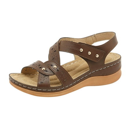 

YanHoo Gladiator Sandals Women Dressy Summer 2023 Peep Toe Platform Sandals Shoes Beach Wedges Ladies Flip Flops Orthopedic Leather Sandals