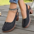 thumbnail image 2 of Rokment Womens Platform Slingback Dressy Sandals 2026 Ladies Fashion Casual Hollow out Leather Closed Toe Chunky Stackable High Heels Slip on Dress Shoes with Back Strap Summer Fall Black Size 6.5, 2 of 5
