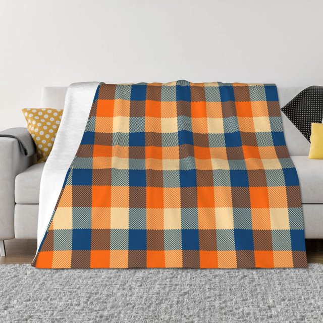 Fotbe Warm Orange Plaid Manta de Franela con Estampado, Manta Ultrasuave para Cama, Sofá, Auto, Hipoalergénica y Antibolitas-50"x40"