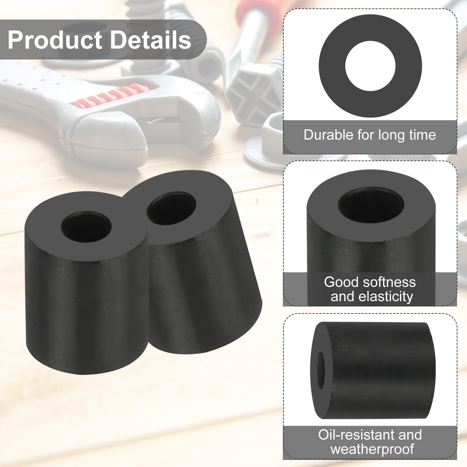 Uxcell 50 Pcs 0.3"ID x 0.8"OD x 0.8"T Multi Purpose Rubber Spacer