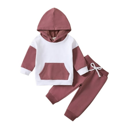 

GWAABD Cute Clothes for Girls Red Cotton Blend Toddler Boys Girls Long Sleeve Patchwork Colour Hoodie T Shirt Tops Pants Outfits 70