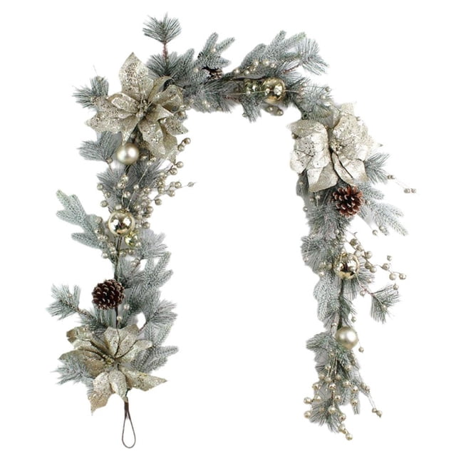 Corona navideña artificial con ramas de vid doradas, adornos navideños para colgar en la pared frontal, para uso interior y exterior