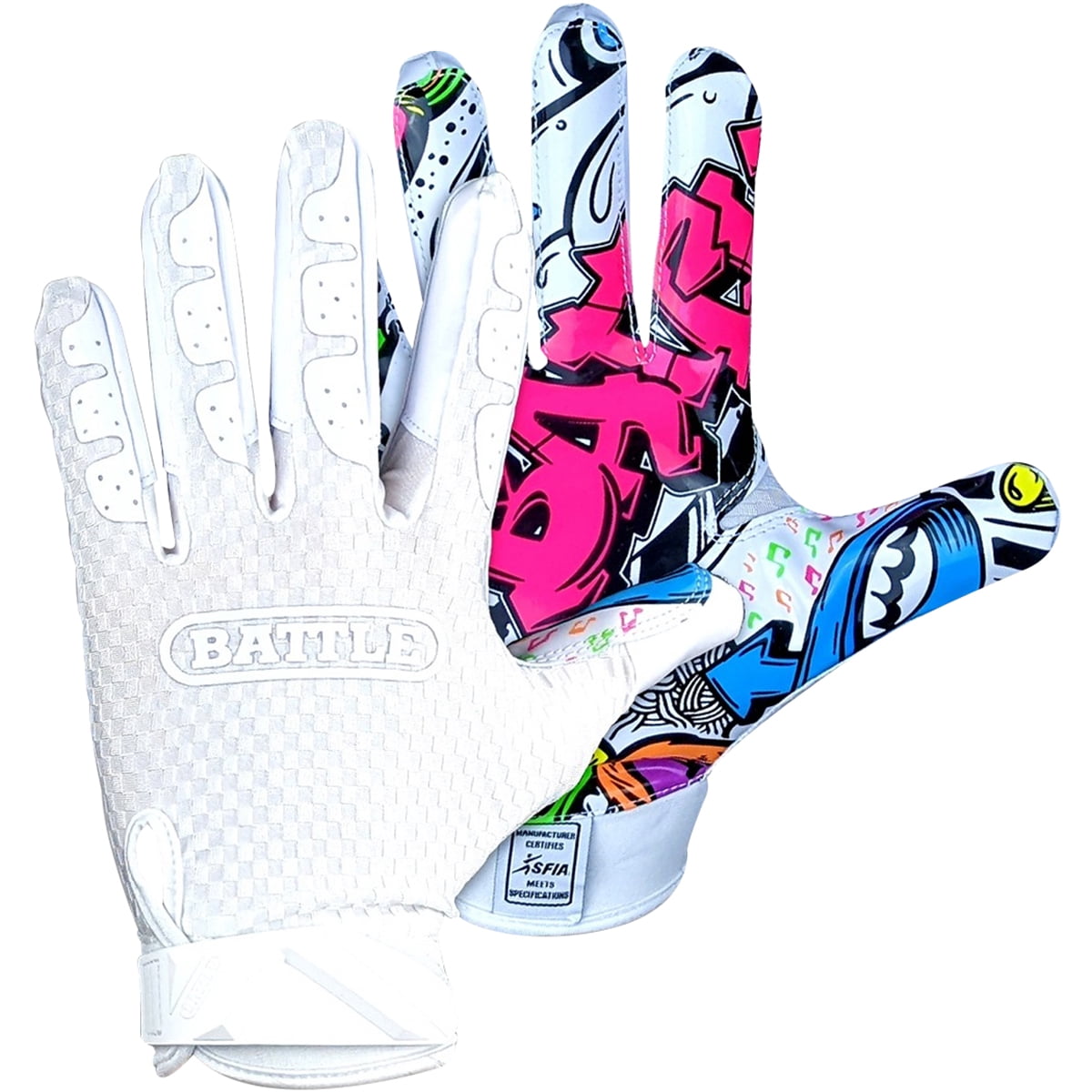 Battle Sports Adult Graffiti Triple Threat Football Gloves - Medium - White