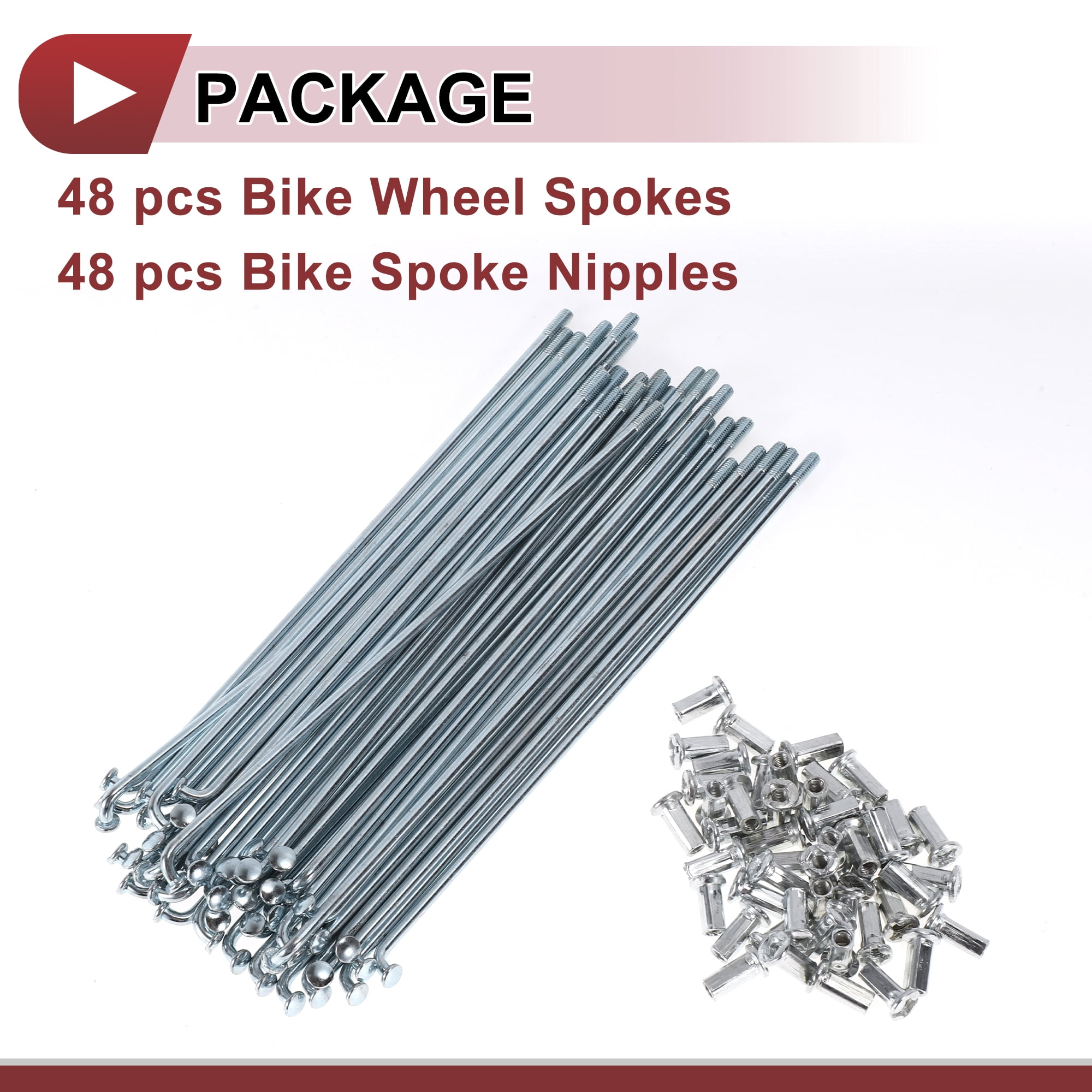 Unique Bargains 48Pcs 10G J Bend Bike Wheel Spokes Carbon Steel Galvanized Silver 6.5"