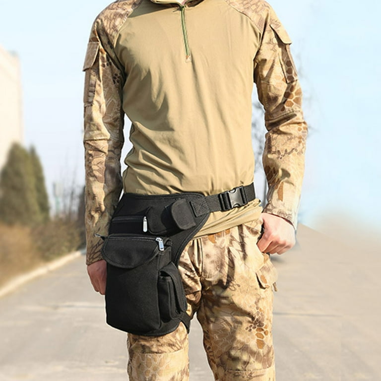 Multifunction Leg Bag Outdoor Portable Sports Travel Canvas Waist Bag Money Belt Fanny Pack Black