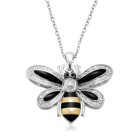 - Diamond Accent Sterling Silver Enamel Bumblebee Pendant, 18