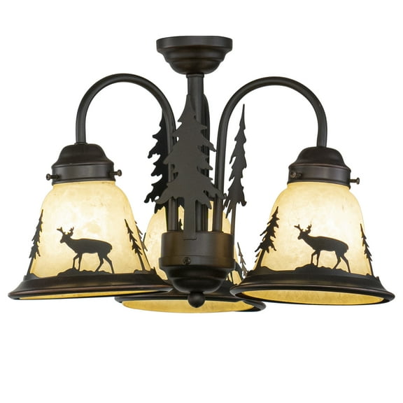 Rustic Deer Chandelier - 3 Light Mini Bronze Fan Light Kit - Antique Style Lighting