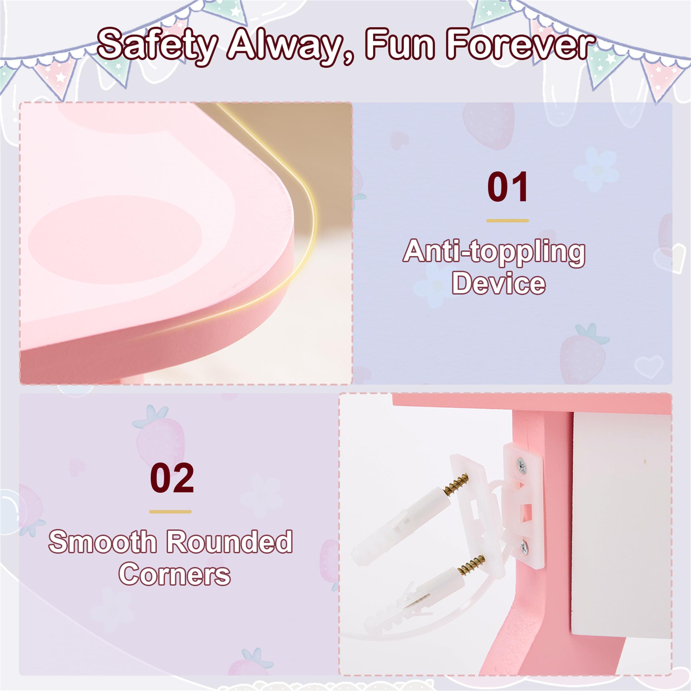 SESSLIFE Kids Vanity Set with Mirror and Drawers, Wooden Princess Makeup Desk Set, Toddler Dressing Table Set, Pretend Play Kids Vanity Table and Chair Set for Little Girls aged 3+, Pink