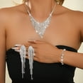 thumbnail image 3 of AEXTO Luxury Tassel Rhinestone Jewelry Set for Women V-Neck Statement Necklace with Dangling Fringe Pendant,Waterfall Earrings, Crystal Bracelet & Ring Sparkling Bridal Wedding Party Accessories, 3 of 7