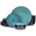 thumbnail image 3 of MAGMALIFE Vajilla Moonlight, Set De 12 Piezas De Gres Resistente A Rayaduras, Con Platos Grandes, Pequeños Y Tazones. Elegante, Duradera, Para 4 Personas, Apta Lavavajillas Y Microondas (Negro), 3 of 11