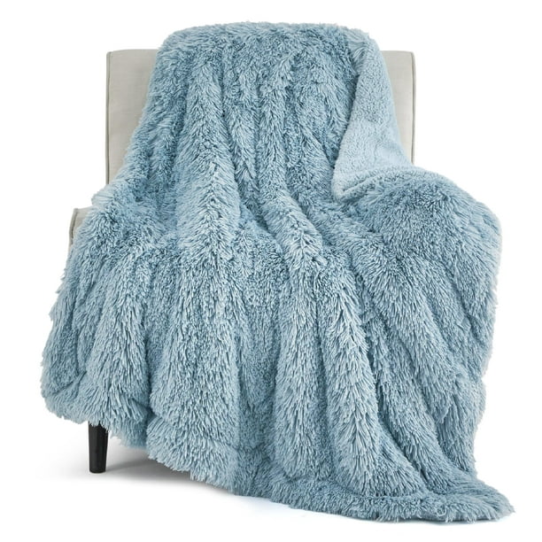Manta Bedsure Fuzzy Sherpa, piel sintética, doble, azul, 150 x 200 cm