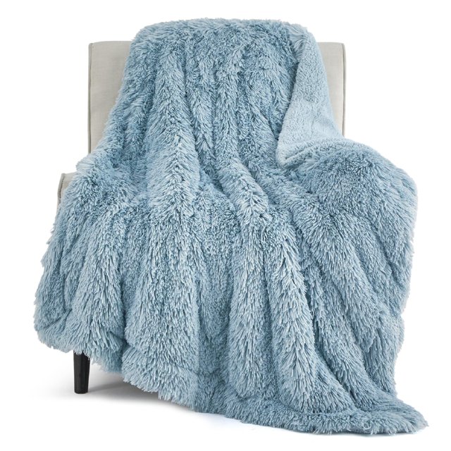 Manta Bedsure Fuzzy Sherpa, piel sintética, doble, azul, 150 x 200 cm
