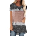 thumbnail image 2 of Hauts d'Été Grande Taille pour Femmes Mode Décontractée Col Rond Manches Courtes Imprimé Blouse T-shirt Col en V Femmes en Solde, 2 of 8