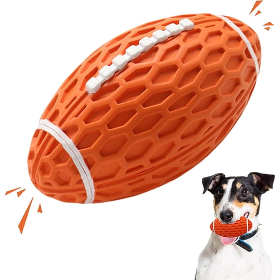 Large Orange Chewable Rubber Dog Football Toy - Squeaky, Tough, Durable for Aggressive Chewers, Interactive Training Ball for Teeth Cleaning & Healthy Gums, Medium-Large Dog Fetch Toy