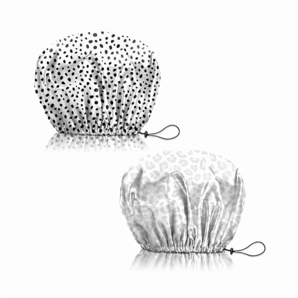 wonima11 2 PCS Shower Cap Reusable Waterproof Adjustable Double Layer Elastic Dry Hair Bathing Caps Aesthetic Cute for Women Girls-Spot Gray