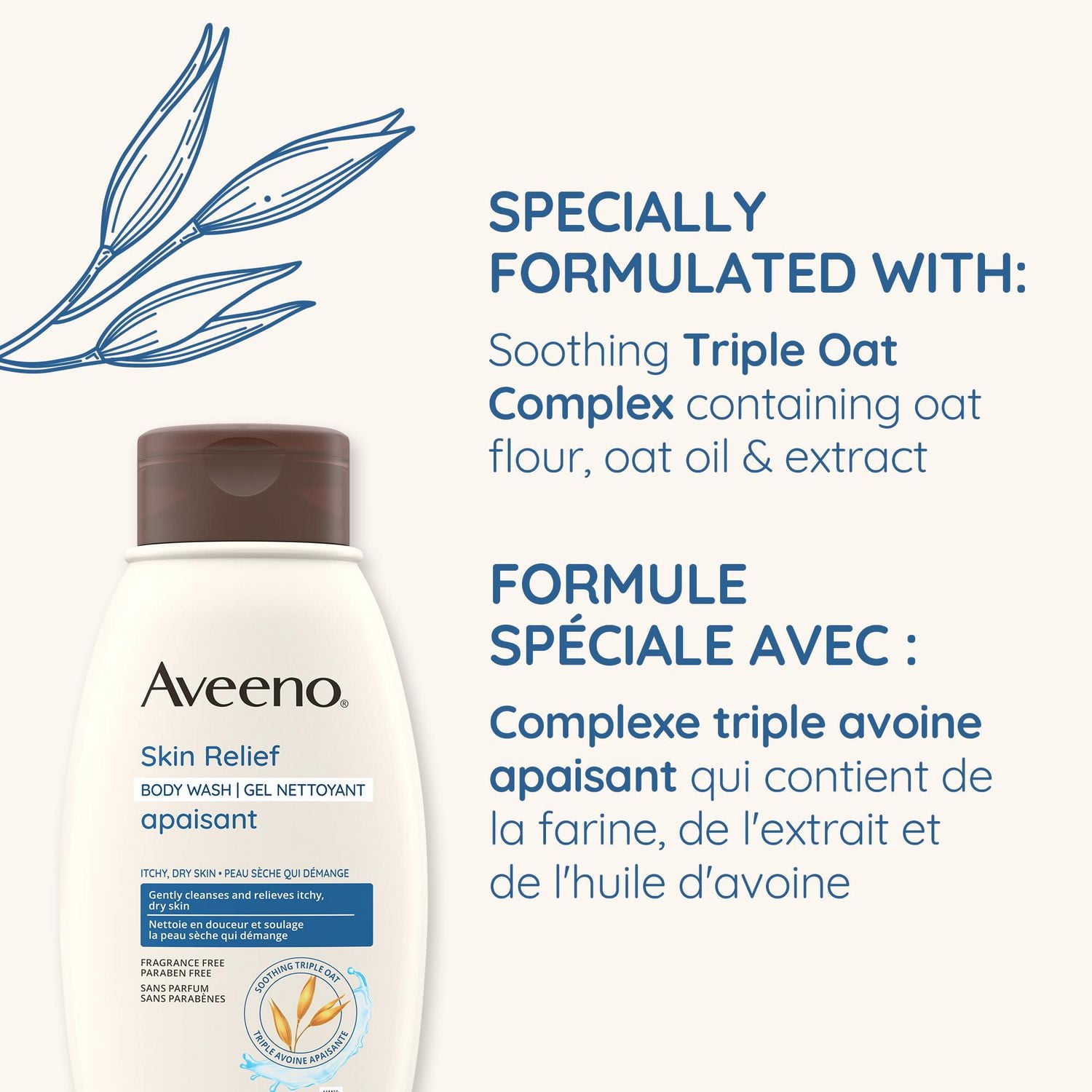 Aveeno Skin Relief Body Wash, Itchy, dry Skin Care, Cleanser, Oat, Sensitive Skin, Fragrance Free