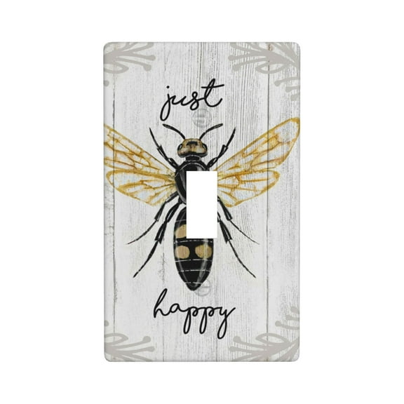 Just Be Happy Charming Bee Light Switch Cover Plates Single Toggle Wall Plate, Decorative 1-Gang Christmas Decor Lightswitch Cover