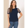 thumbnail image 2 of DARING DIVA Women's Polka Dots Mesh Peter Pan Collar Blouse XS Navy Blue, 2 of 6