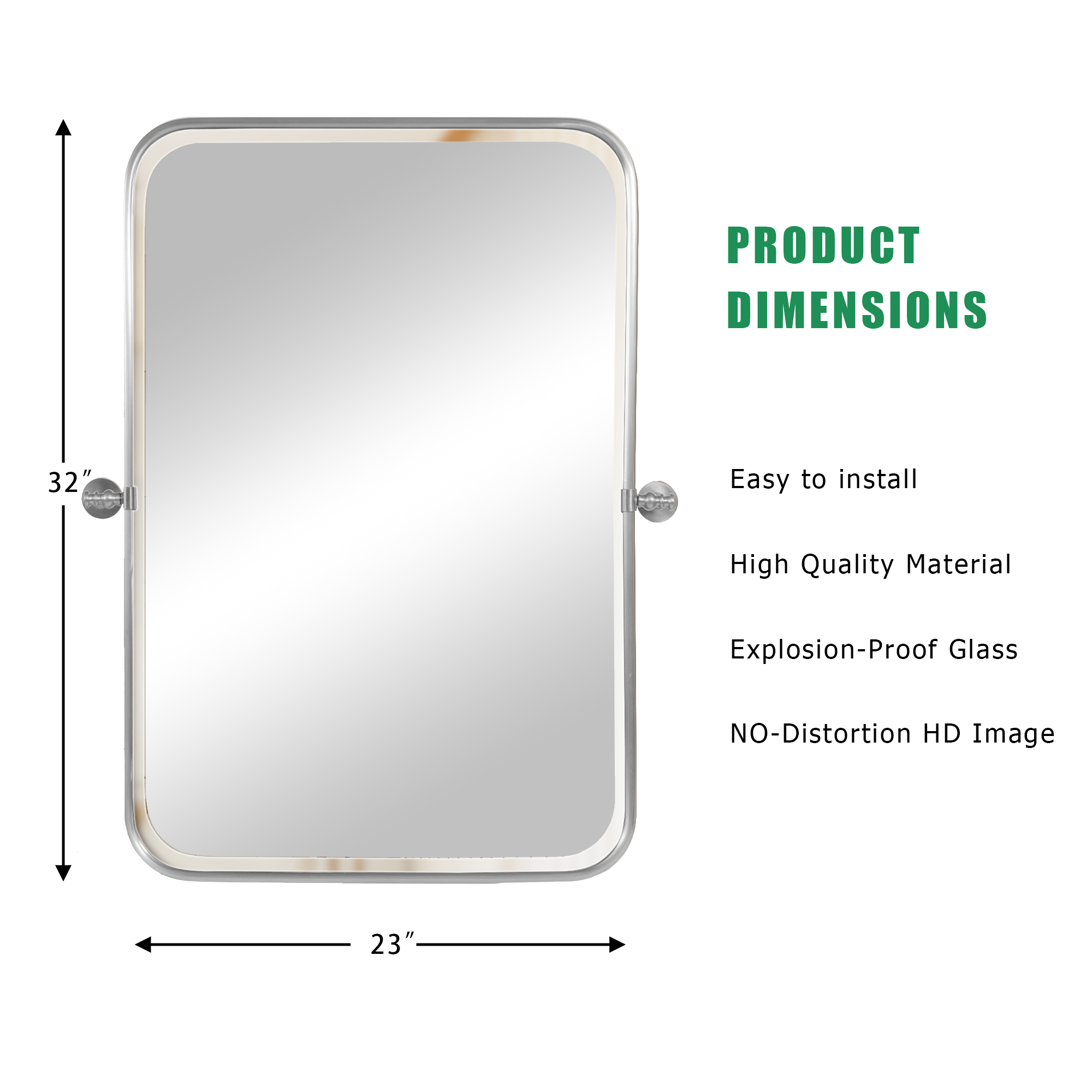 MAYEERTY 36"×24" Gold Iron Rectangular Wall Mirror Rounded Corners, Rotating Hardware for Bathroom