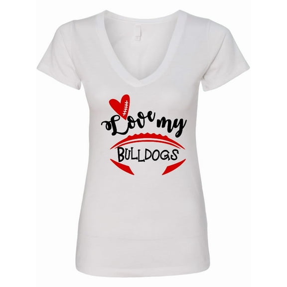 Inktastic Love My Bulldogs Football Women's V-Neck T-Shirt
