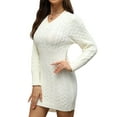 thumbnail image 3 of Women'S Cable Knit Sweater Dress Long Sleeve Knit Fall Winter Dresses Crewneck Mini Pencil Dresses White S, 3 of 10