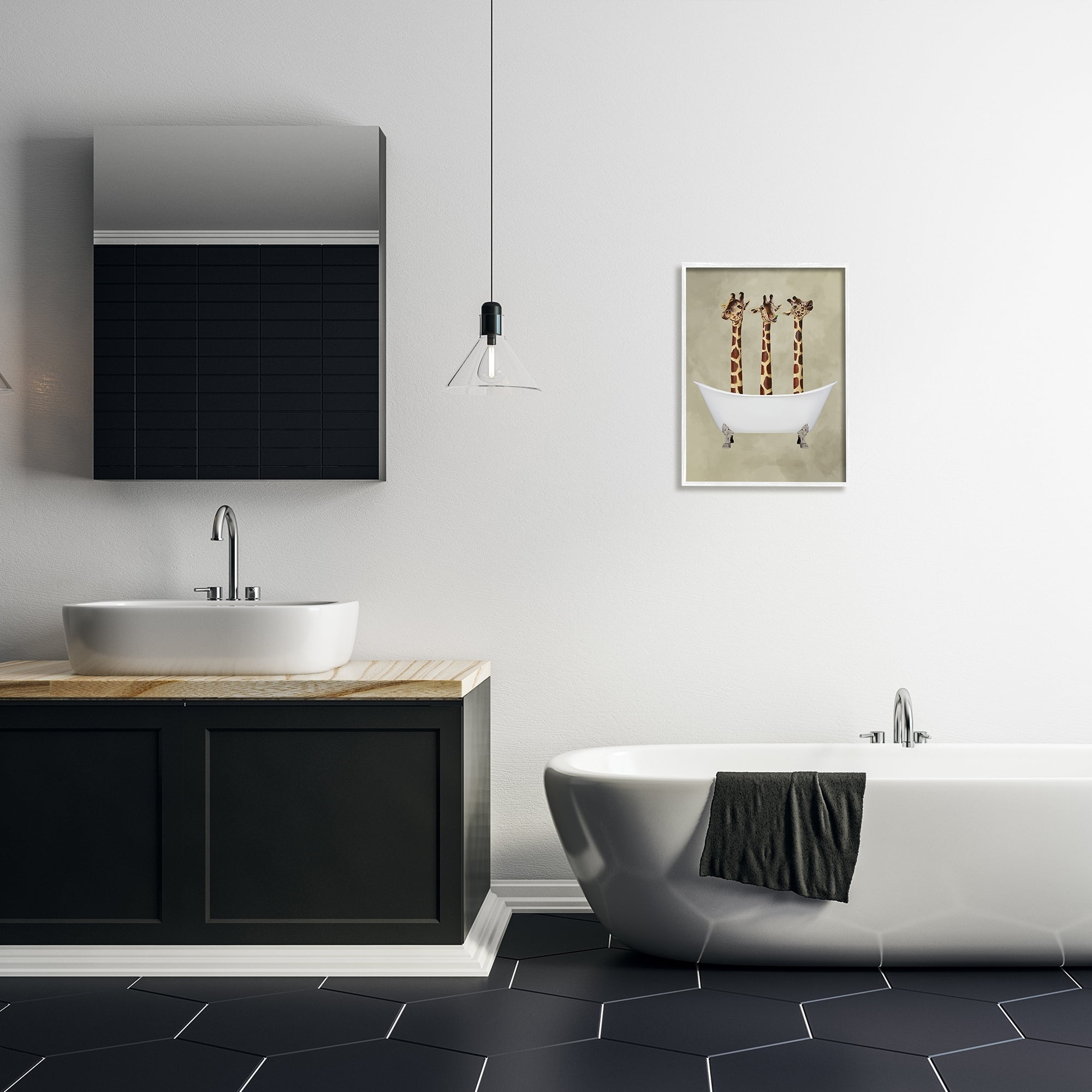 Stupell Industries Natural Palette Three Giraffe Necks In A Claw Foot Bathtub, 16 x 20,Design by Coco de Paris