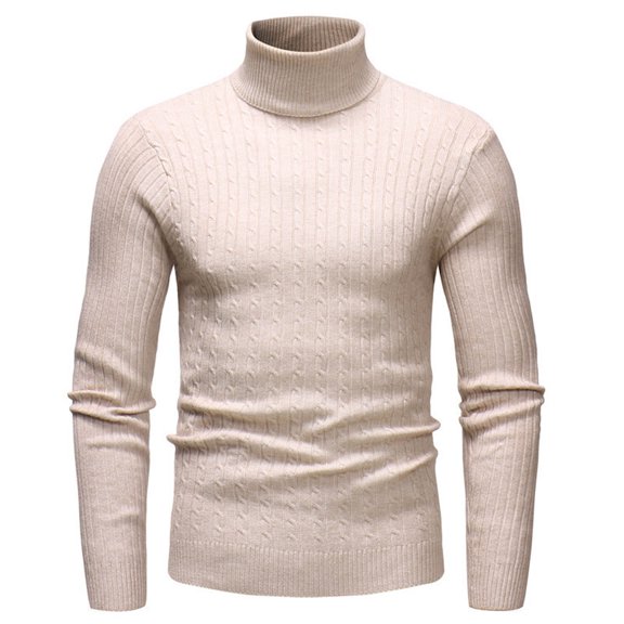 JTieacloth Men's Sweater Loose Fit Mens Autumn And Winter Fashion Casual Warm Fit High Cold Long Sleeve Sweater(Beige)