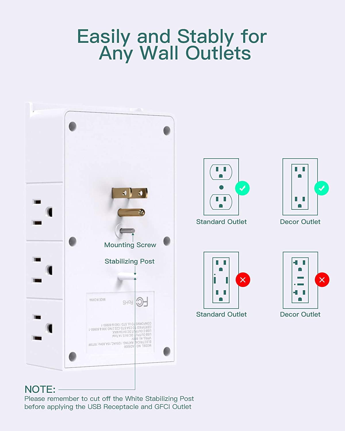 Multi Plug Wall Outlet, Surge Protector Wall Mount with 12 Outlet Extender 4 Sides and 3 USB Ports (1 USB-C), Outlet Splitter Power Strip for Home Office Dorm Room Essentials, White