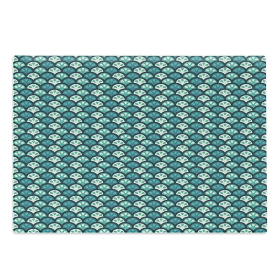 Abstract Cutting Board, Scales Pattern with Curvy Half Circles Citrus Fruit Tropical Lemon Art, Decorative Tempered Glass Cutting and Serving Board, Large Size, Sea Green Teal White, by Ambesonne