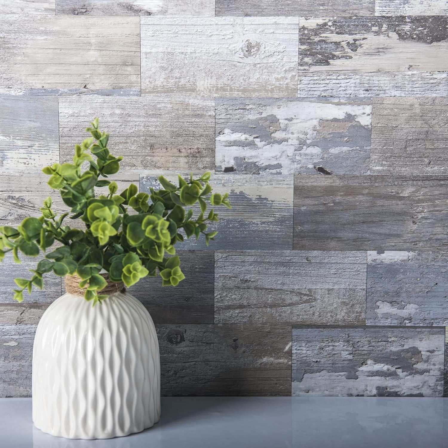 102-Piece Peel and Stick Tile Backsplash for Kitchen Bathroom, 3in. x 6in. Stick on Subway Tile Distressed Wood Plank