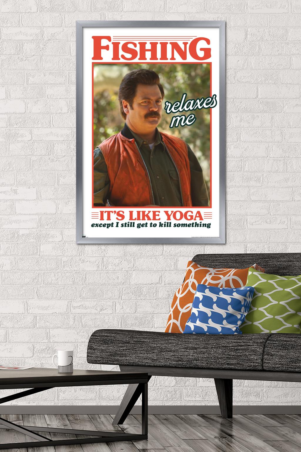 Parks and Recreation - Ron Swanson Fishing Wall Poster, 22.375" x 34" Framed