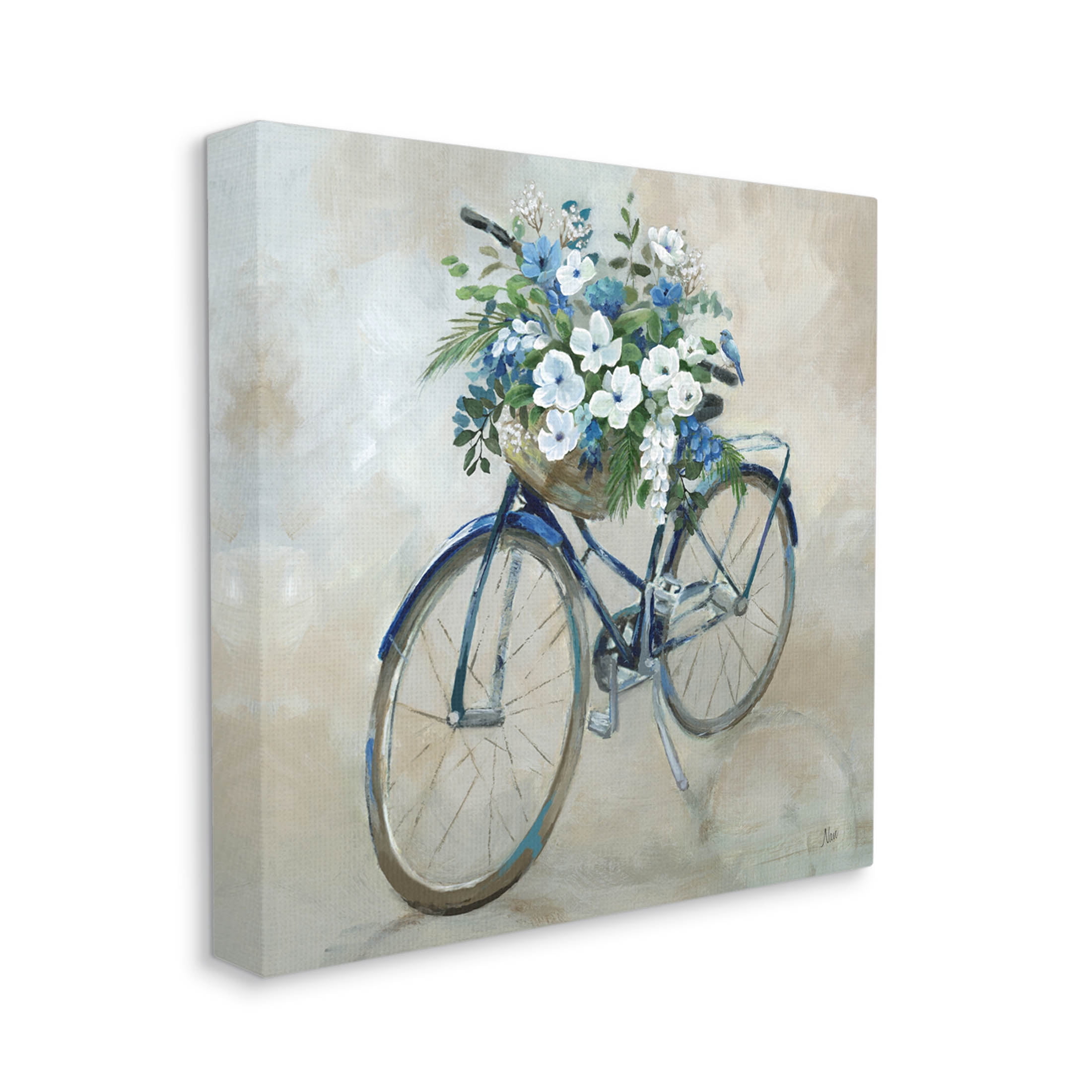 Flower Blooms Bicycle Basket Botanical & Floral Graphic Art Gallery Wrapped Canvas Print Wall Art