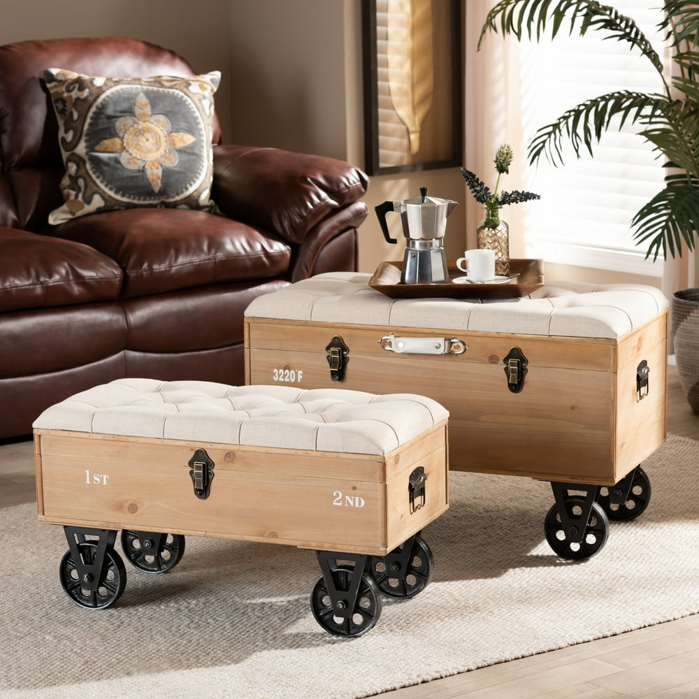Baxton Studio Finlay Transitional Rustic Farmhouse Beige Fabric