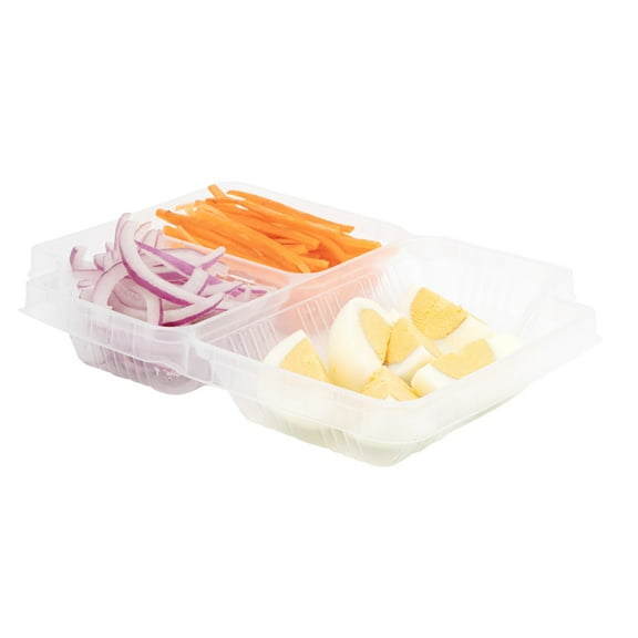Futura 34 oz Silver Plastic Take Out Box - with Clear Lid, Microwavable, Inserts Available - 8 1/4" x 6" x 2 1/2" - 100 count box