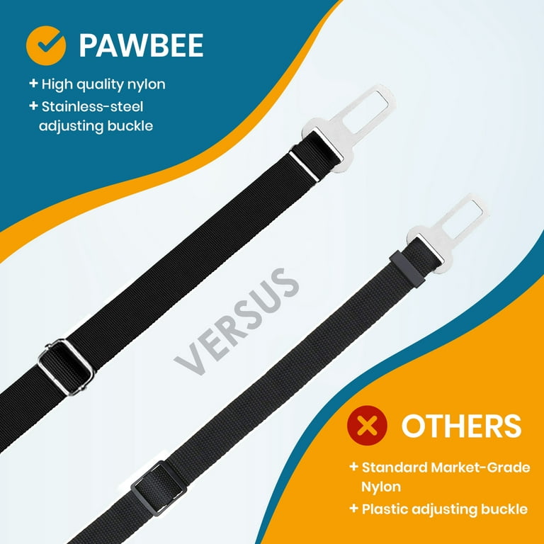 PAWBEE Car Dog 2 Pack Adjustable Safety petseatbelt Durable Nylon Strap  with Stainless Steel Hook & Clip 