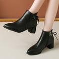 thumbnail image 4 of Bnwani Boots Women Fashion Pointed Toe Zipper Mid-Heel Thick Chunky Casual Solid Boot Black Size 5.5, 4 of 9