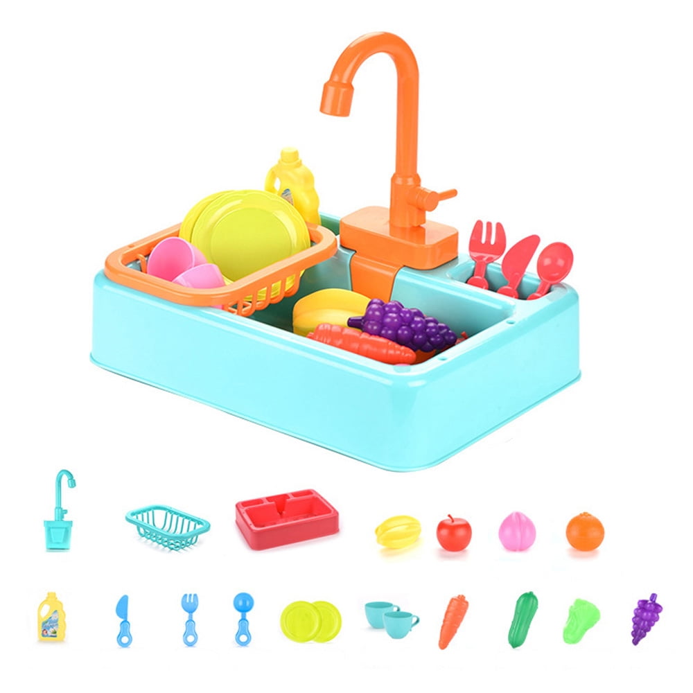 Kids Toy Sink Kitchen Sink Toys for Kids Pretend Kitchen with Sink Faucet Fruit Running Water