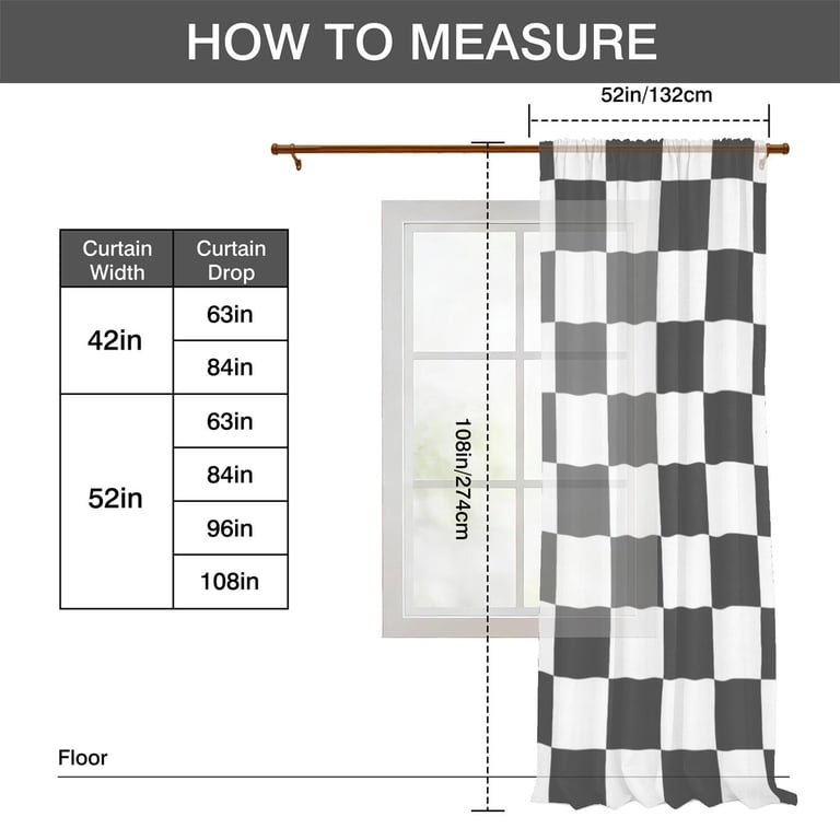 Black and White Checkered Pattern Sheer Curtains, Rod Pocket Sheer ...