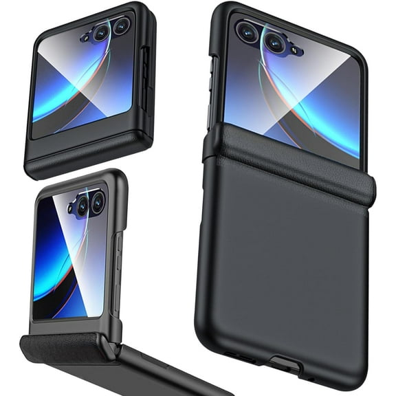 Compatible Flip Case for Motorola Razr Plus 2023 Case with Screen Protector,Clear Motorola Razr 40 Ultra Case,Electroplating Shockproof Protective Cover Cases for Motorola Razr Case 2023,Black