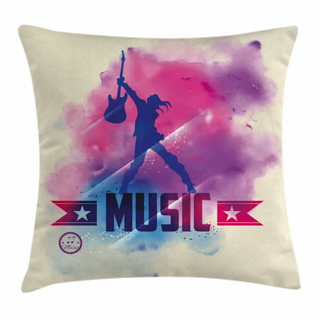 Teen Room Decor Throw Pillow Cushion Cover Rock Star With Guitar
