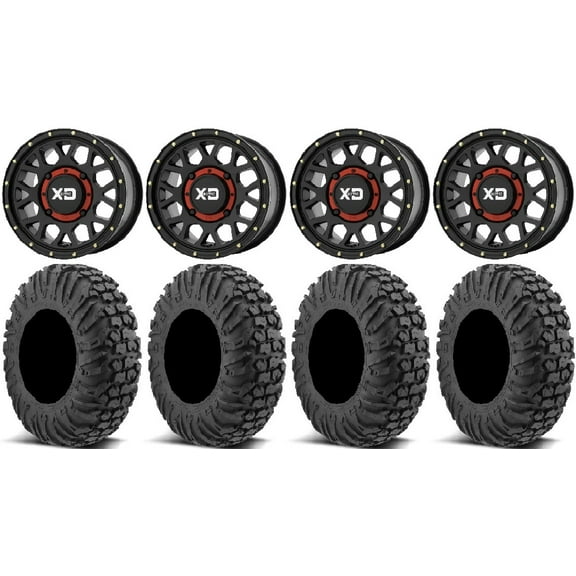 KS135 Grenade Black 15" Wheels 30" MotoVator Tires Kawasaki Teryx Mule