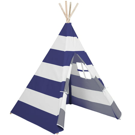 Best Choice Products 6ft Kids Stripe Cotton Canvas Indian Teepee Playhouse Sleeping Dome Play Tent w/ Carrying Bag, Mesh Window -