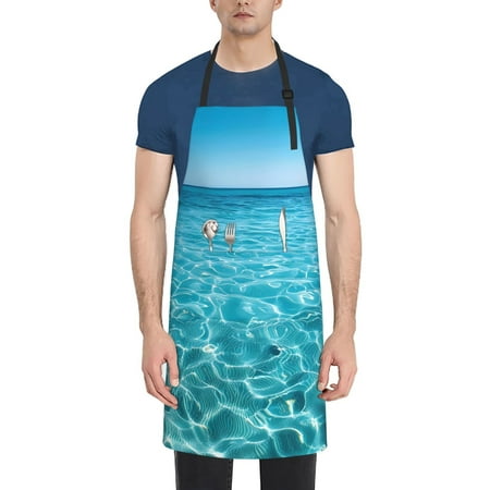 

Picia Crystal Clear Ocean Waves Waterproof Apron for Unisex Adult - Adjustable Bib Apron with Pockets Ideal for Cooking Gardening Painting and Household Chores