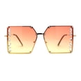 thumbnail image 2 of Leaf Rhinestone Rimless Rectangle Square Butterfly Sunglasses Gold Orange Yellow, 2 of 4